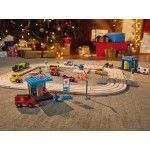 Set Trenulet electric cu baterie si pista auto din lemn Circuit Orasel  cu Spalatorie si Benzinarie